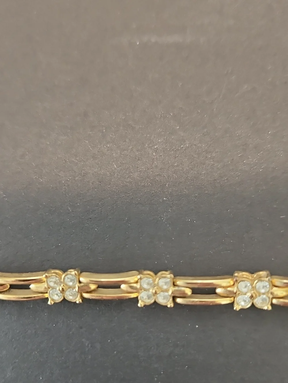 Vintage Gold Floral Link Bracelet with Clear Stones - Women Jewelry
